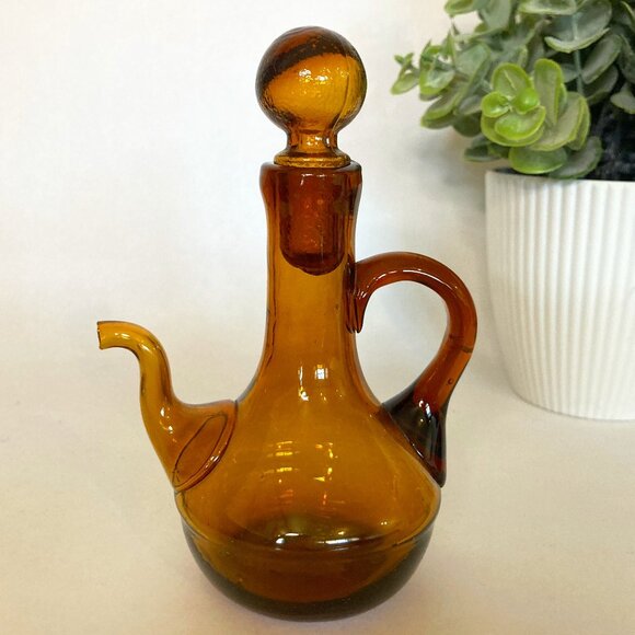 Vintage Amber Glass Cruet Decanter - Picture 1 of 16